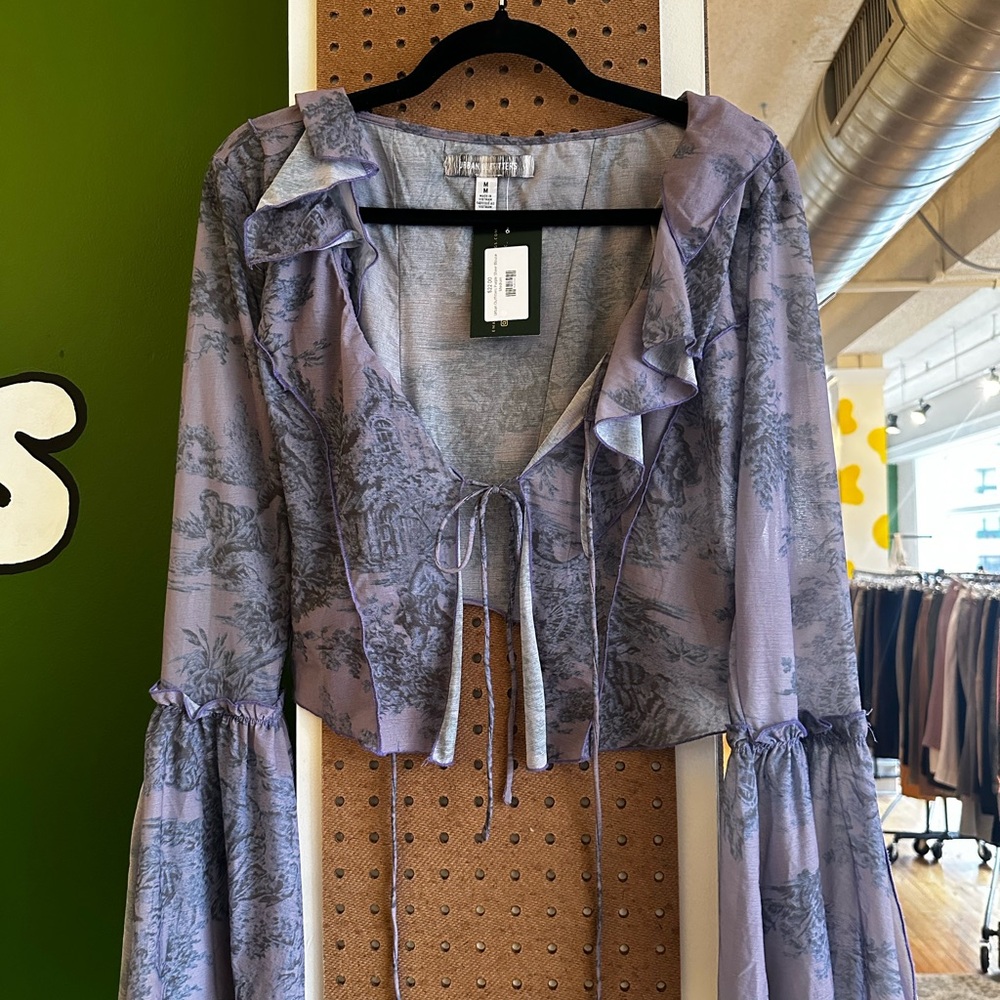 Purple Ruffle Tie-Front Blouse